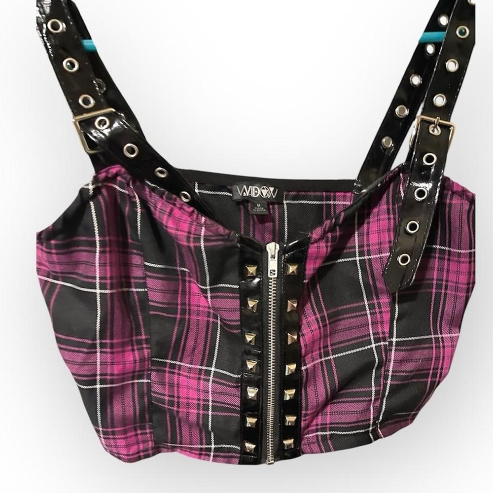 Widow E Girl Pink and Black Plaid Studded Top